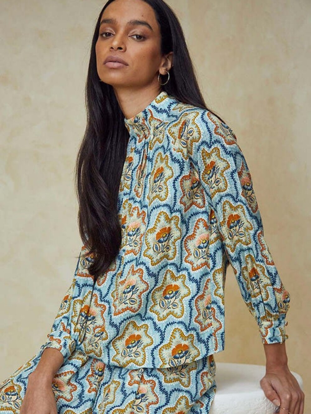 Hunter Bell Graham Top Silk Blue Floral "Tea Time Flower" Small